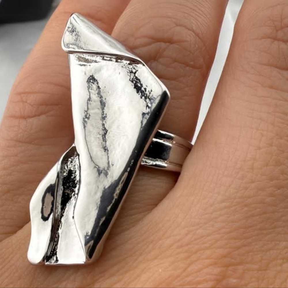 Zara Silver Abstract Statement Ring - image 2
